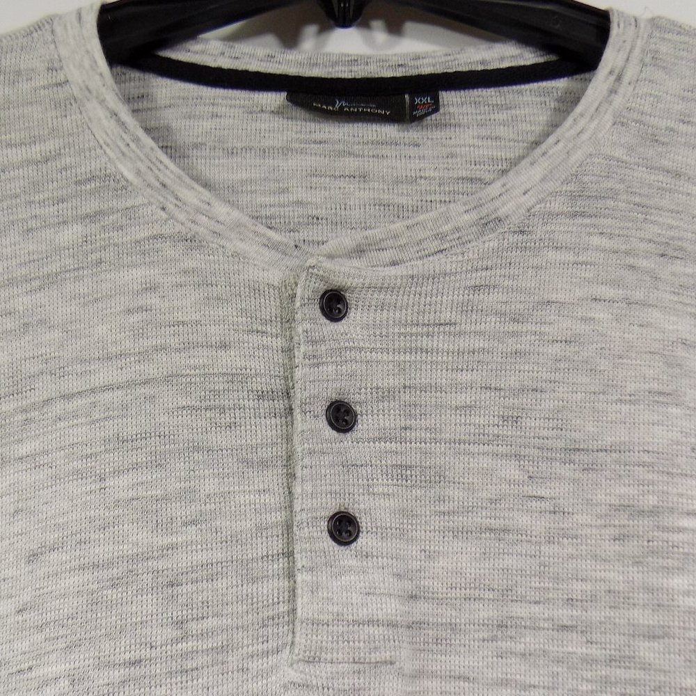 Marc Anthony Grey Heathered Long Sleeve Henley Slim Fit Size XXL - Picture 2 of 6